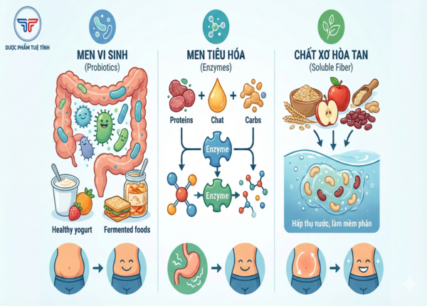 FTT_Men vi sinh, men tiêu hóa và chất xơ hòa tan: nên dùng loại nào khi bị đầy hơi?